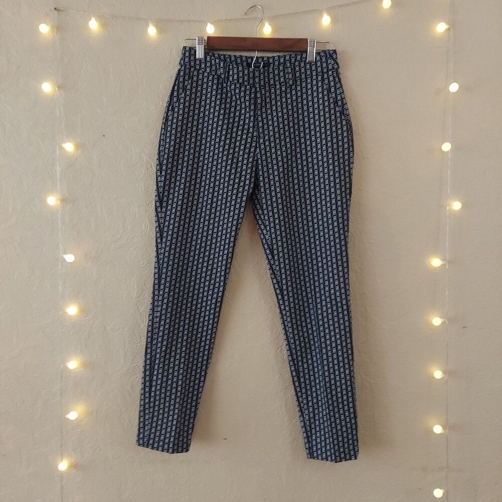 Calliope Navy Chain Print Ankle Dress Pants NEW Sz Small